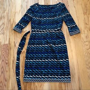 Tahari by Arthur Levine Blue Tie Waist Print Dress